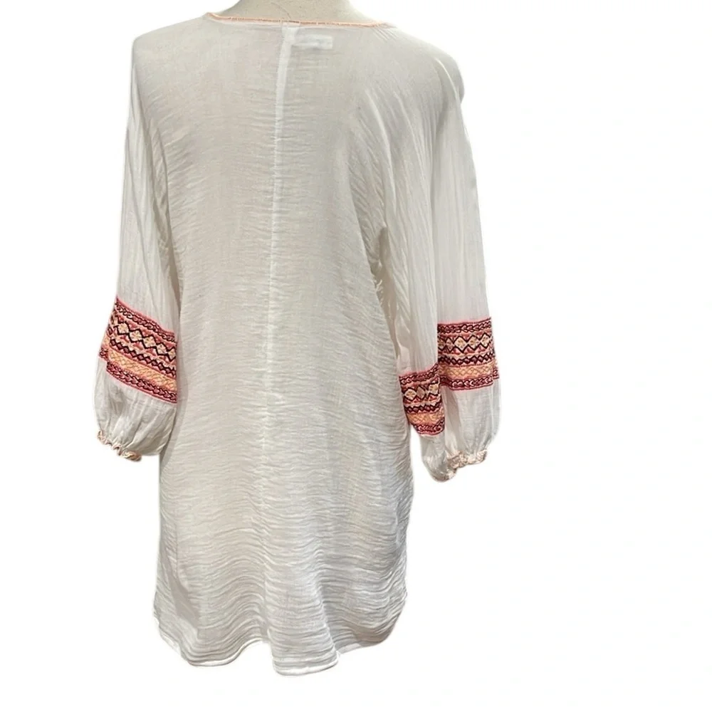 Cool Change Boho  Embroidered Gauze Swim Coverup SZ L White Orange